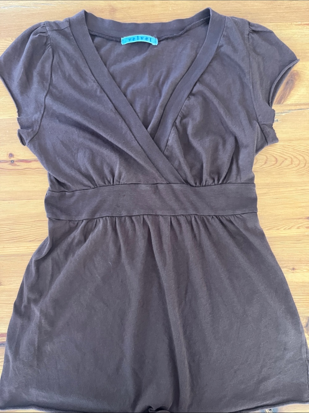 Great Condition Velvet Brown V-Neck Empire Waist Tunic, size Large